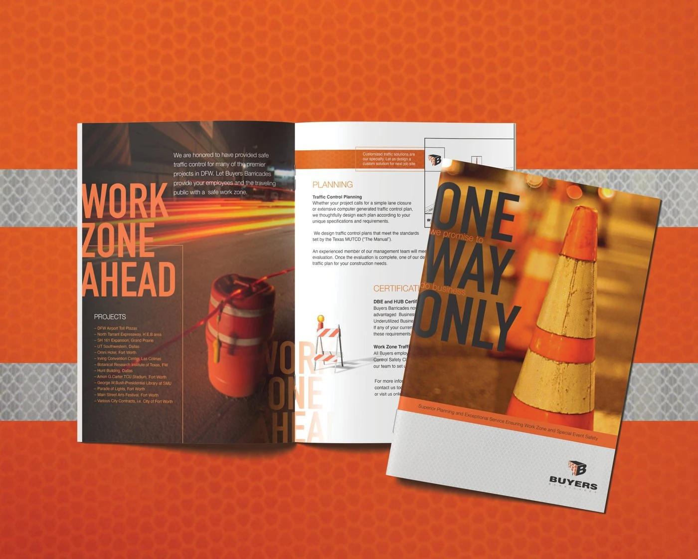 The “Work Zone Ahead” spread laid open with the “One Way Only” cover on top