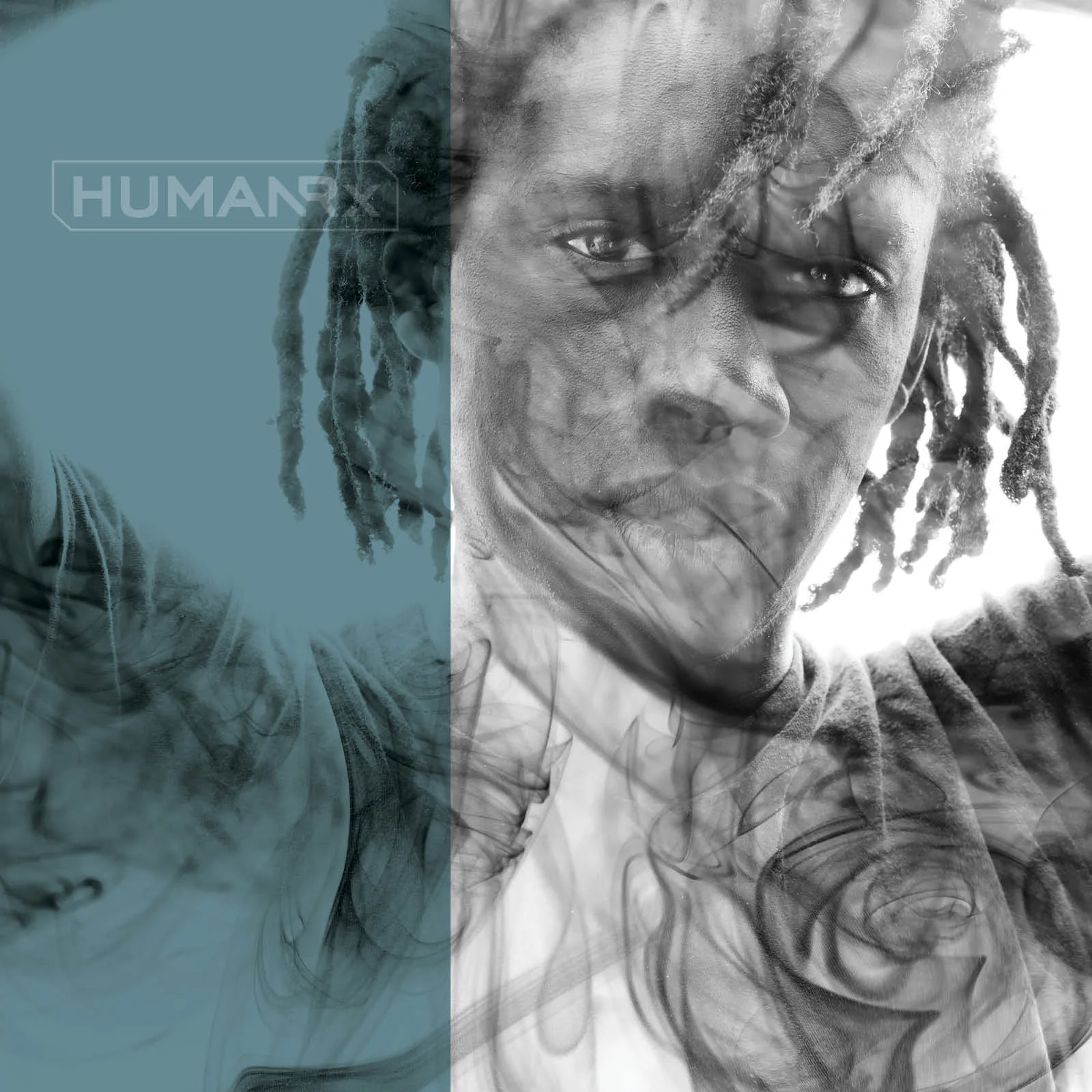 HumanRX brand graphic: a black-and-white portrait blended with smoke, with a blue panel holding the HumanRX logo