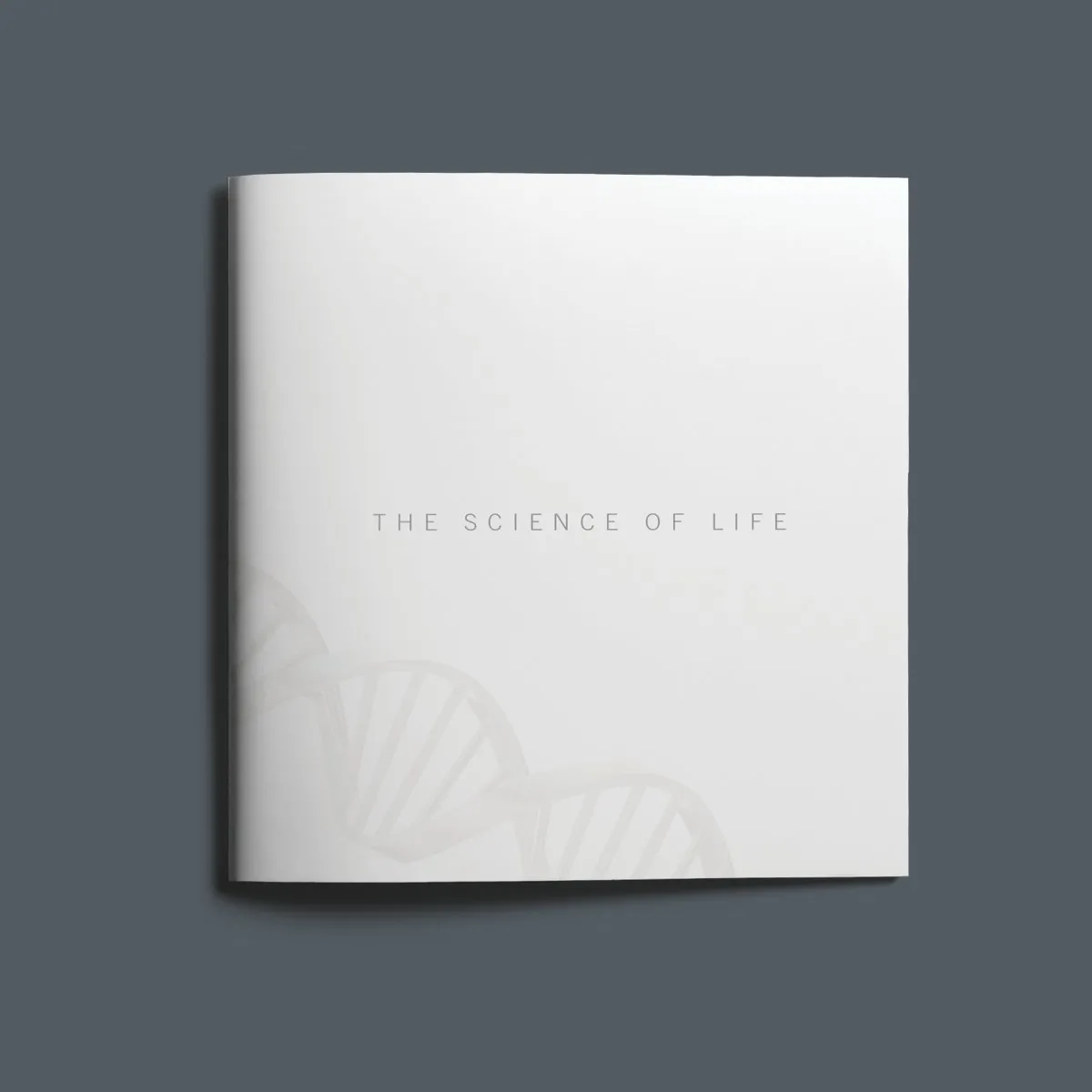 United Bioscience brochure front cover: “The Science of Life” on white with a faint DNA helix