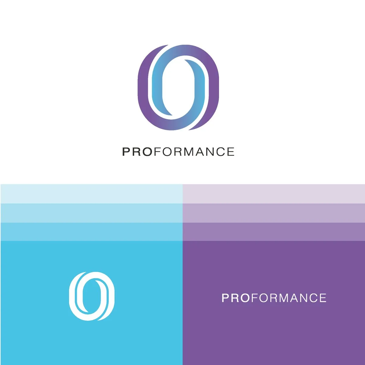 ProFormance logo: an O mark drawn from two overlapping loops in purple and cyan, above the PROFORMANCE wordmark, with cyan and purple color blocks