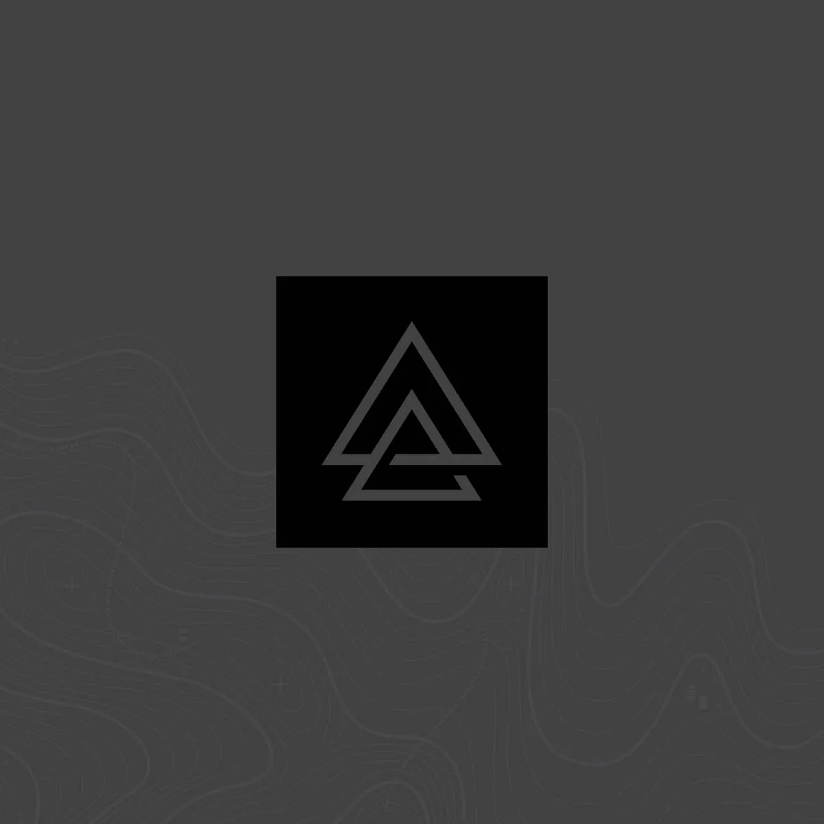 Tone-on-tone APODOKIA mark in a black square over faint topographic lines