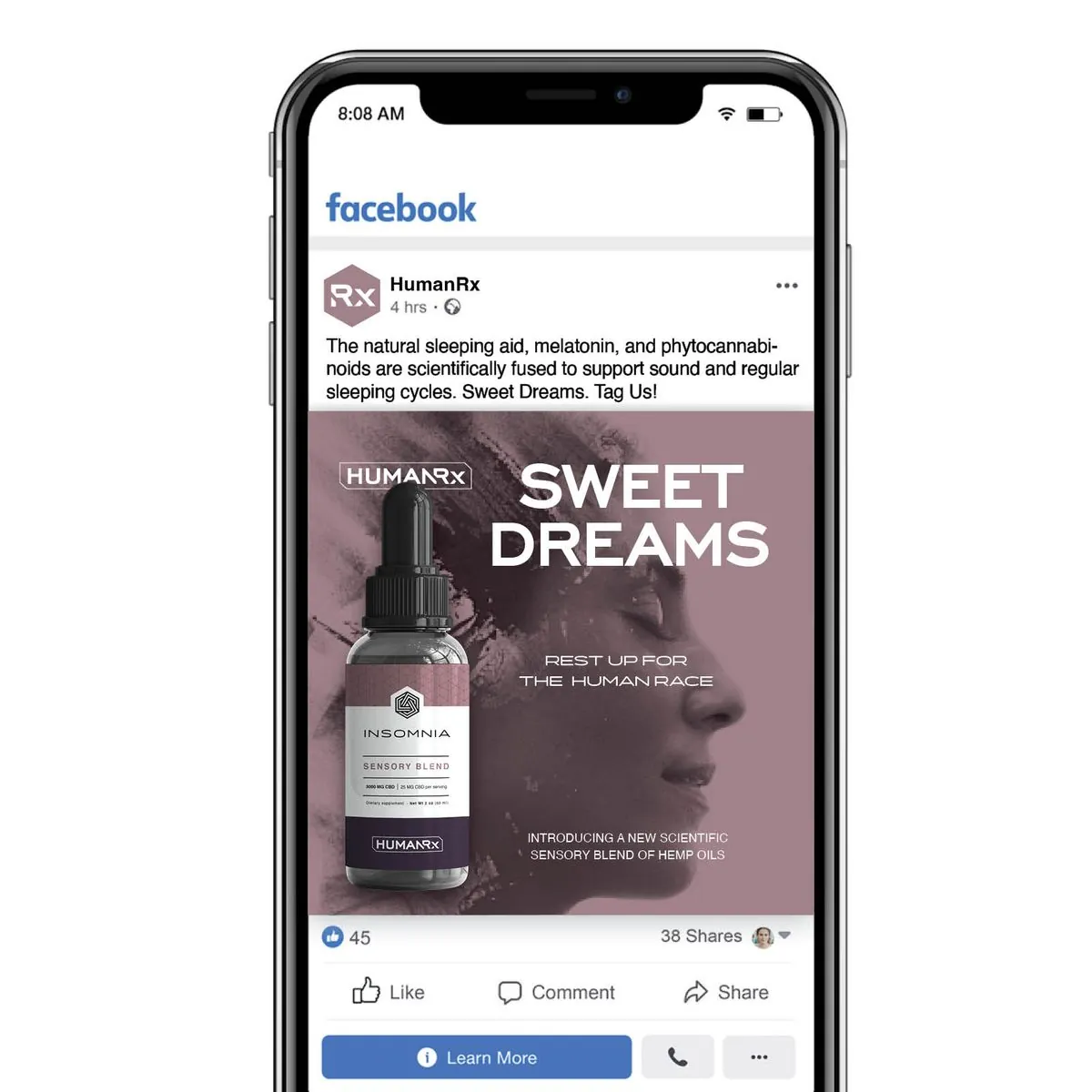 “Sweet Dreams” Facebook post on a phone